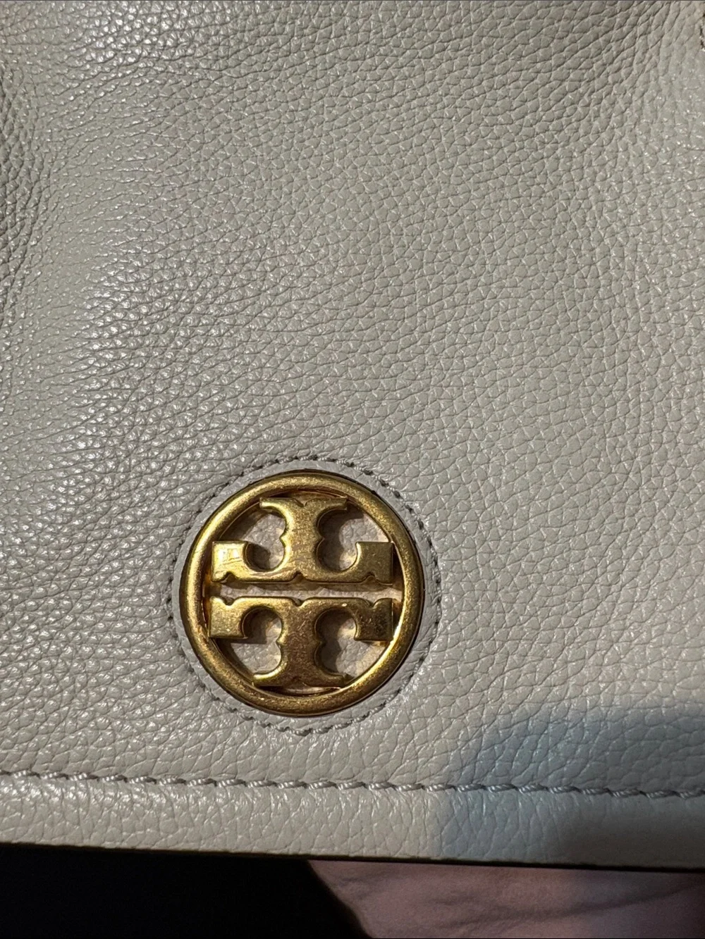 Tory Burch Cream Pebbled Leather Chain-Handle Shoulder Bag with Gold Hardware